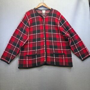 Liz Baker Women's Red & Black Plaid Button Up Sweater Size‎ 2X